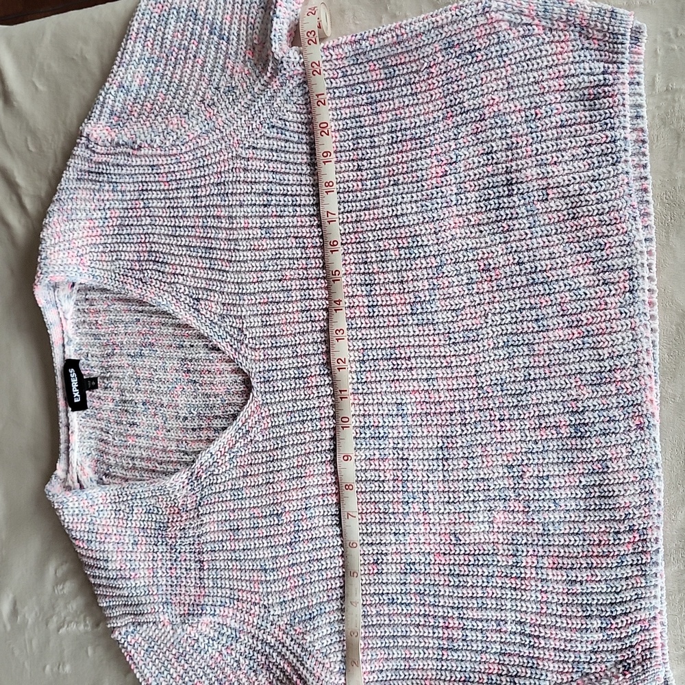 Express V neck sweater pink/blue/white. Size Medium